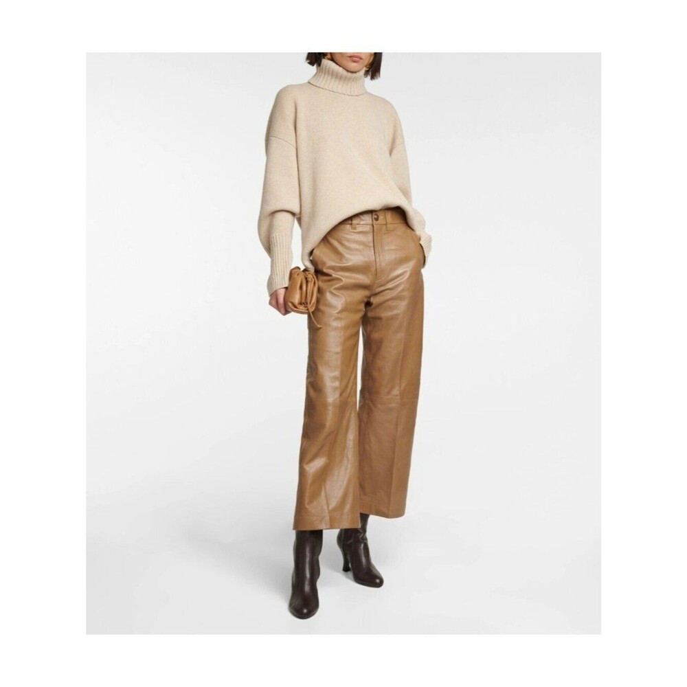 Polo Ralph Lauren Size 16 High-rise Wide-leg Lamb Skin Leather Pant Luxury